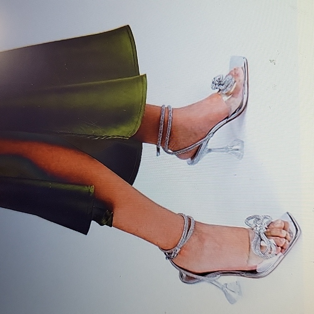 Zzheels silver double bowknot crystal slingback sandal clear square toe 7.5 NEW…